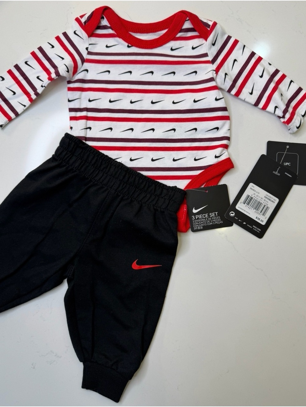 Nike Baby Newborn 2 Piece Outfit Set NWT Bodysuit Jogger Pants Red Black